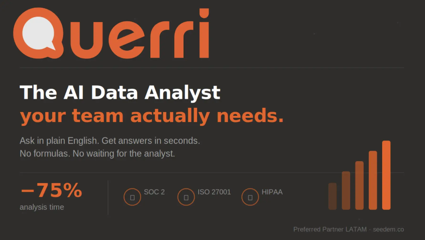 Querri AI Data Analyst, an AI-powered data analysis platform and Power BI alternative that reduces analysis time by 75%.